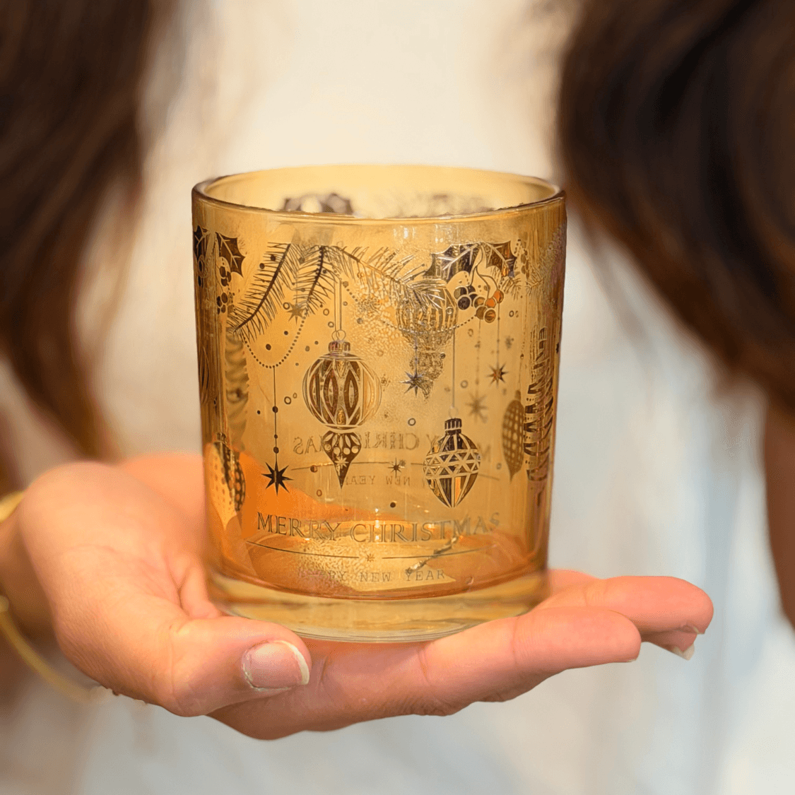 Suporte de Vela Merry Chirstmas (Dourado)