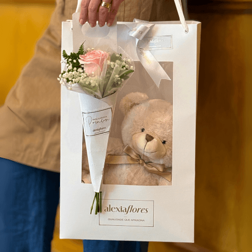 Kit: Cone, Pelúcia & Flower Bag